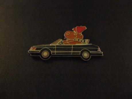 Saab 900 Turbo Cabrio cabriolet  1987-1993 donkerblauw ( bestuurder een Eland)